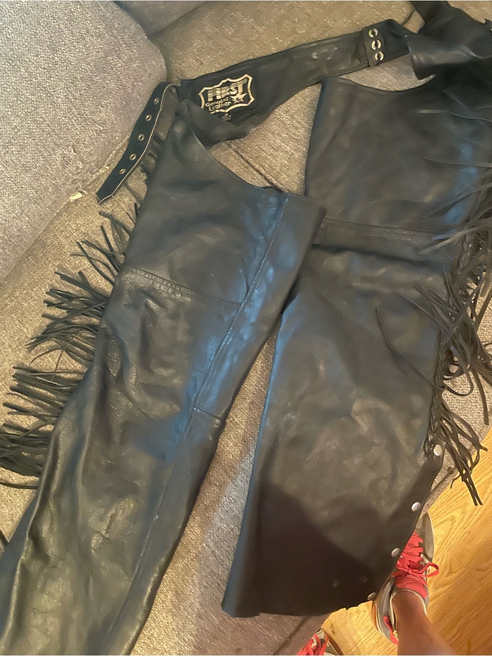 Black Leather Fringe Chaps